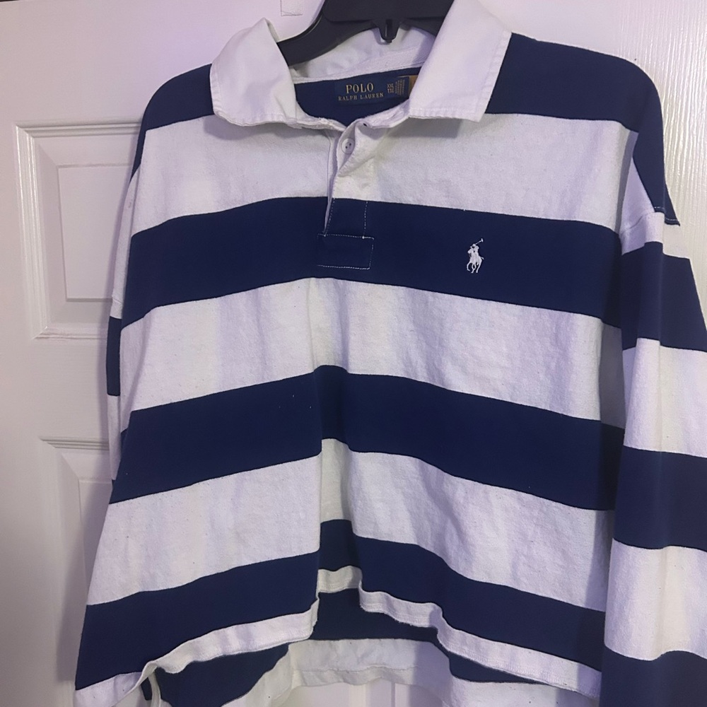 Polo Ralph Lauren Navy and White Striped Rugby Shirt